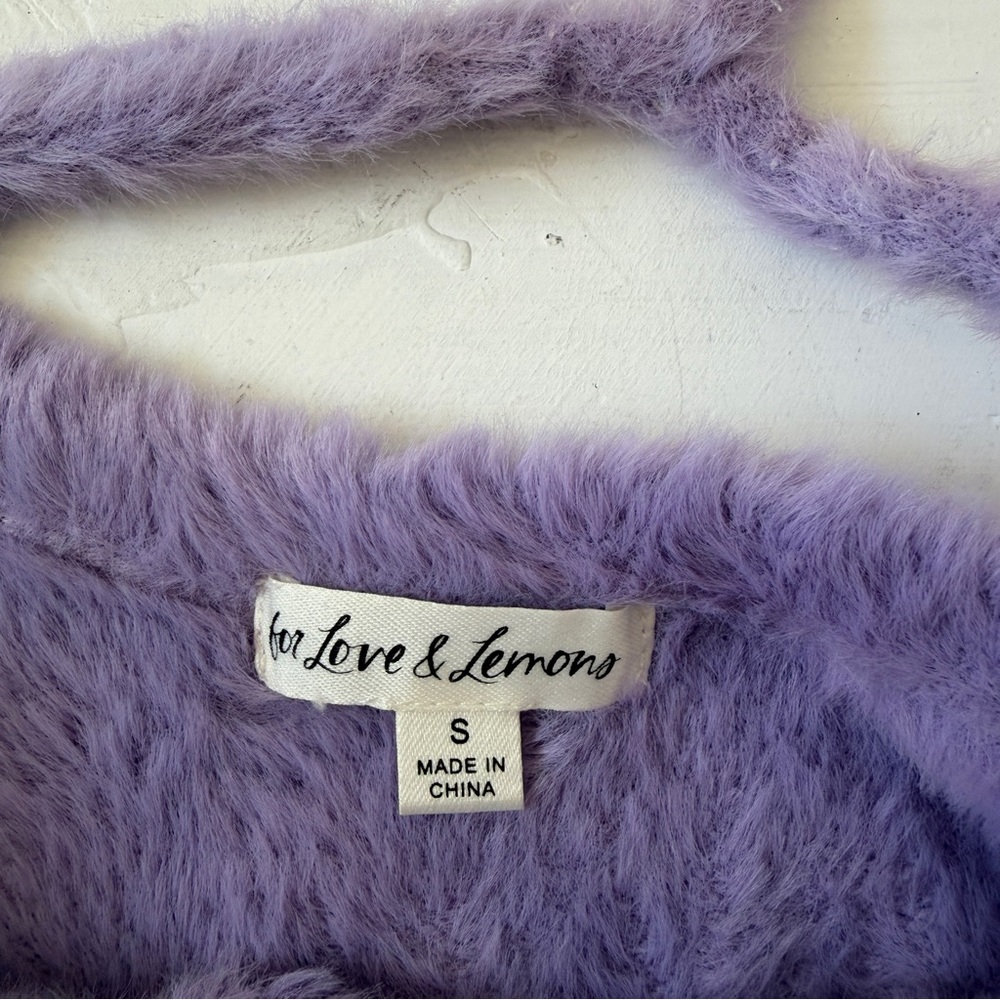 For Love & Lemons Finley Mini Purple Fur Flowers Dress Size XS - Picture 6 of 11